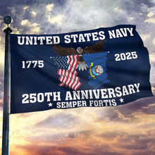 Load image into Gallery viewer, U.S. Navy 250 Years Anniversary 1775–2025 Flag