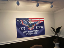 Load image into Gallery viewer, Patriotic U.S. Navy 250 Years Flag – Semper Fortis Eagle Edition