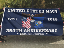 Load image into Gallery viewer, U.S. Navy 250 Years Anniversary 1775–2025 Flag