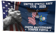 Load image into Gallery viewer, United States Navy 250 Years Anniversary 1775–2025 Flag