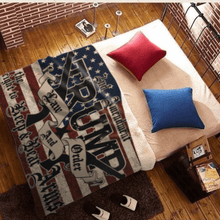 Load image into Gallery viewer, TRUMP 2020 LAW and ORDER 2nd AMENDMENT GUNS SHM Sherpa Blanket - 50x60 + FREE MATCHING 3x5 SINGLE REVERSE FLAG