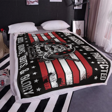 Load image into Gallery viewer, Born Raised and Protected By God, Guns, Guts and Glory 2nd Amendment Sherpa Blanket - 50x60 + Free Matching 3x5' Single Reverse Flag