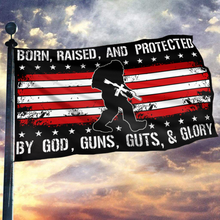 Load image into Gallery viewer, Born Raised and Protected Big Foot USA Flag