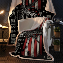 Load image into Gallery viewer, Born Raised and Protected By God, Guns, Guts and Glory 2nd Amendment Sherpa Blanket - 50x60 + Free Matching 3x5' Single Reverse Flag