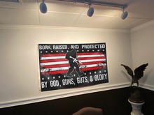 Load image into Gallery viewer, Born Raised and Protected Big Foot USA Flag