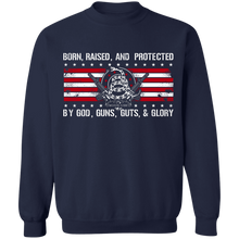 Load image into Gallery viewer, Born Raised and Protected By God, Guns, Guts and Glory 2nd Amendment Pullover Sweatshirt  8 oz.
