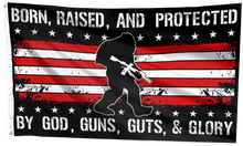 Load image into Gallery viewer, Born Raised and Protected Big Foot USA Flag