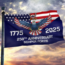 Load image into Gallery viewer, Patriotic U.S. Navy 250 Years Flag – Semper Fortis Eagle Edition
