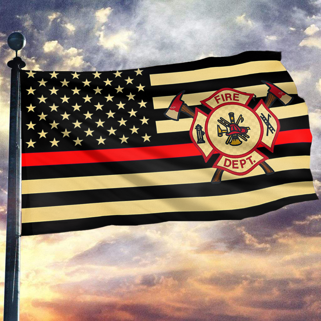 American Fire Fighter with Thin Red Line Flag