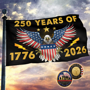 Patriotic 250th Anniversary U.S. Flag (1776–2026) + Veteran Coin - Bundle