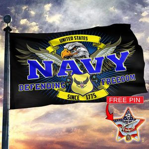 Navy Defending Freedom Since 1775 Flag With FREE US Navy Veteran Pin