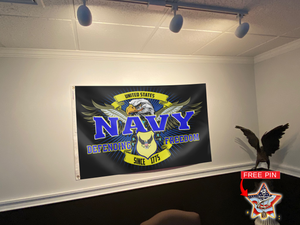 Navy Defending Freedom Since 1775 Flag With FREE US Navy Veteran Pin