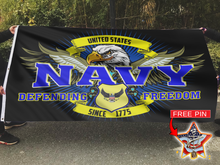Load image into Gallery viewer, Navy Defending Freedom Since 1775 Flag With FREE US Navy Veteran Pin