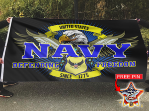 Navy Defending Freedom Since 1775 Flag With FREE US Navy Veteran Pin
