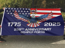 Load image into Gallery viewer, Patriotic U.S. Navy 250 Years Flag – Semper Fortis Eagle Edition