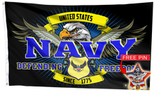 Load image into Gallery viewer, Navy Defending Freedom Since 1775 Flag With FREE US Navy Veteran Pin