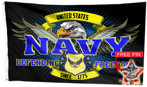 Navy Defending Freedom Since 1775 Flag With FREE US Navy Veteran Pin