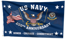 Load image into Gallery viewer, US Navy Naval 250th Anniversary Flag