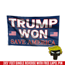 Load image into Gallery viewer, Trump Won, Save America Flag with FREE Punisher Pin