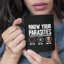Load image into Gallery viewer, Know Your Parasites 11 oz. Black Mug