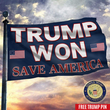Load image into Gallery viewer, Trump Won, Save America Flag with FREE Trump 45th Pin