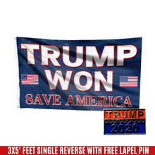 Load image into Gallery viewer, Trump Won, Save America Flag with FREE Trump 2020 Pin