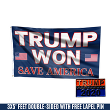 Load image into Gallery viewer, Trump Won, Save America Flag with FREE Trump 2020 Pin