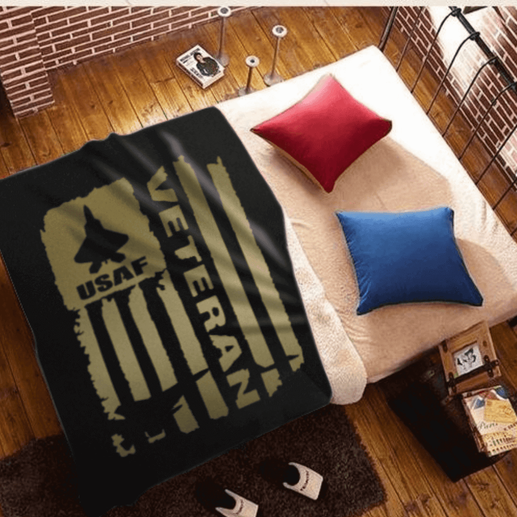 United States Air Force Veteran Blanket - 50x60 + Free Matching 3x5' Single Reverse Flag