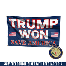 Load image into Gallery viewer, Trump Won, Save America Flag with FREE Trump 45th Pin