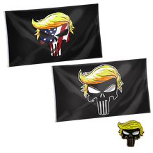 Load image into Gallery viewer, Trump Punisher Flag + Trump USA Punisher Flag + Trump Punisher Pin Bundle