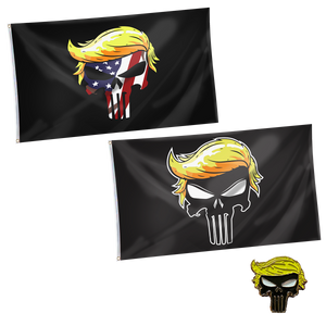 Trump Punisher Flag + Trump USA Punisher Flag + Trump Punisher Pin Bundle