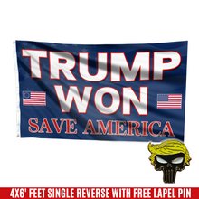 Load image into Gallery viewer, Trump Won, Save America Flag with FREE Punisher Pin