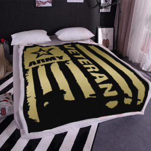 United States Army Veteran Sherpa Blanket - 50x60 + Free Matching 3x5 Single Reverse Flag