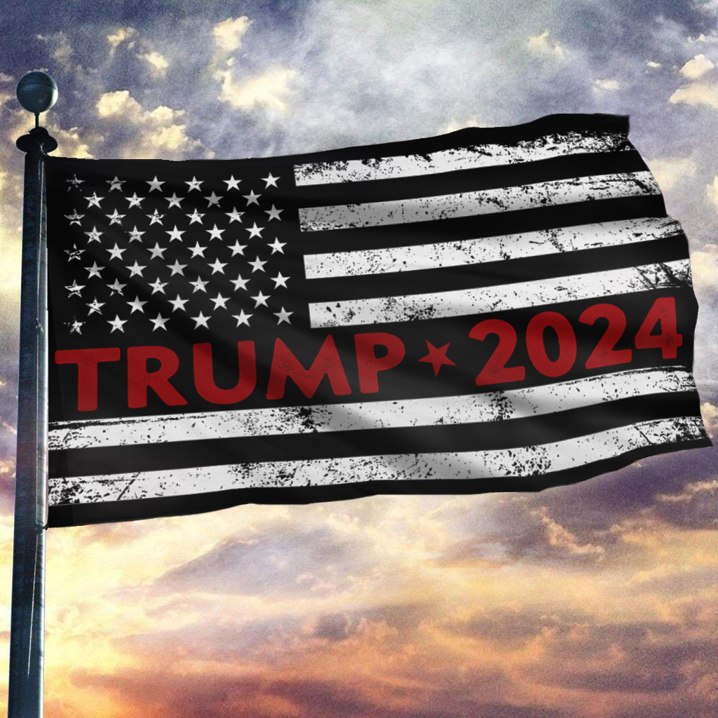 Trump 2024 - Black and White USA Flag