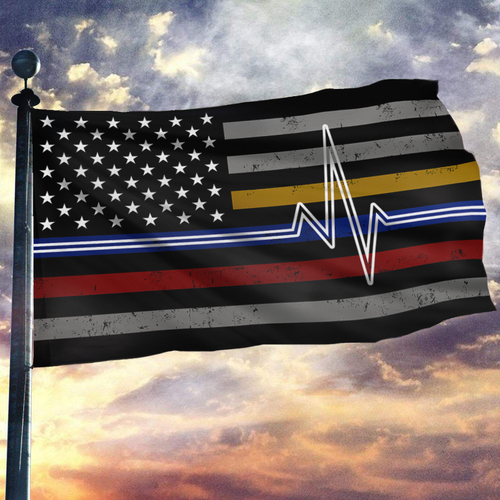 Heartbeat - First Responders Support Appreciation USA Flag