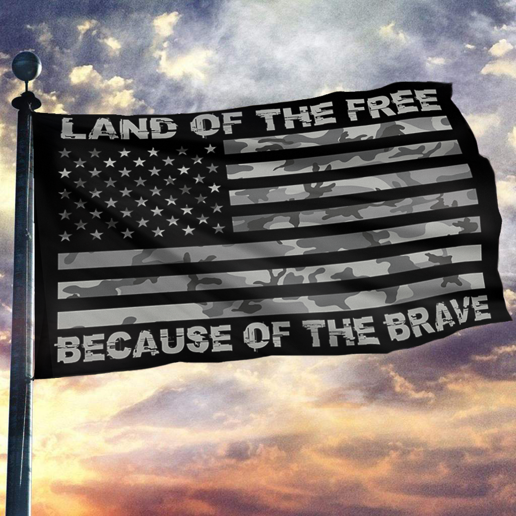 LAND OF THE FREE GRAY CAMO FLAG