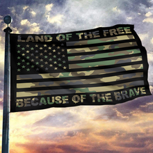 Load image into Gallery viewer, LAND OF THE FREE GREEN CAMO FLAG