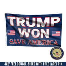 Load image into Gallery viewer, Trump Won, Save America Flag with FREE Trump 45th Pin