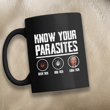 Load image into Gallery viewer, Know Your Parasites 11 oz. Black Mug