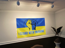 Load image into Gallery viewer, I Stand With Ukraine Fist Ukrainian Support Flag
