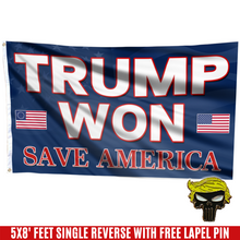 Load image into Gallery viewer, Trump Won, Save America Flag with FREE Punisher Pin