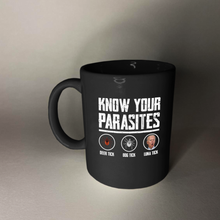 Load image into Gallery viewer, Know Your Parasites 11 oz. Black Mug