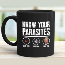 Load image into Gallery viewer, Know Your Parasites 11 oz. Black Mug