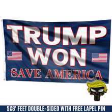 Load image into Gallery viewer, Trump Won, Save America Flag with FREE Punisher Pin