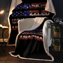 Load image into Gallery viewer, Unmasked. Unmuzzled. Unvaccinated. Unafraid. Premium Mink Sherpa Blanket (Black) (RTL)