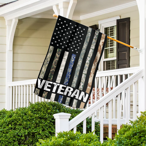 USA Veteran - Military Branches Stripes House Flag