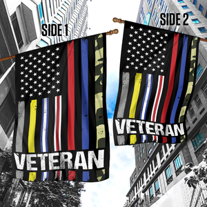 USA Veteran - First Responder Stripes House Flag (RTL)