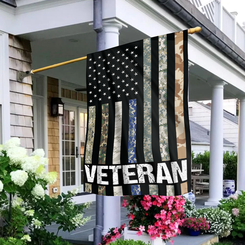 USA Veteran - Military Branches Stripes House Flag