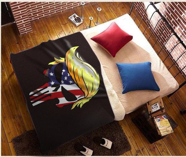 Punisher Trump USA Sherpa Blanket 50x60 + Free Matching 3x5 Single Reverse Flag